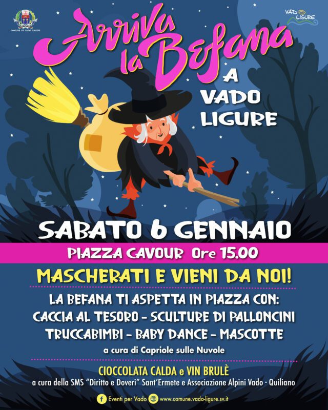 Arriva la Befana, il 6 Gennaio in Piazza Cavour a Vado Ligure