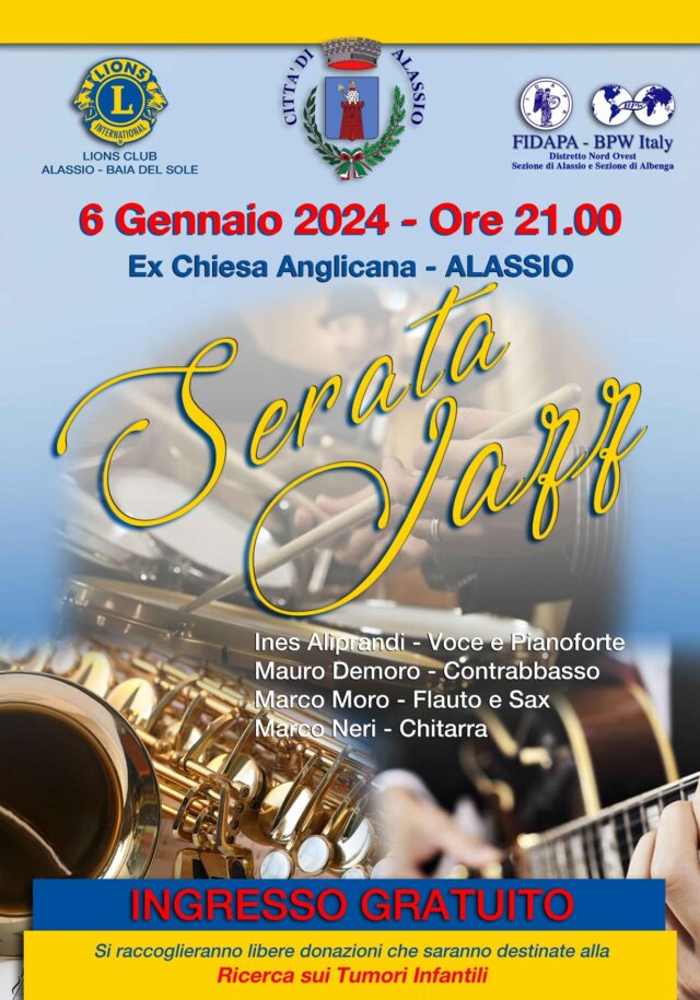 Sabato 6 gennaio Serata Jazz nell'ex Chiesa Anglicana di Alassio