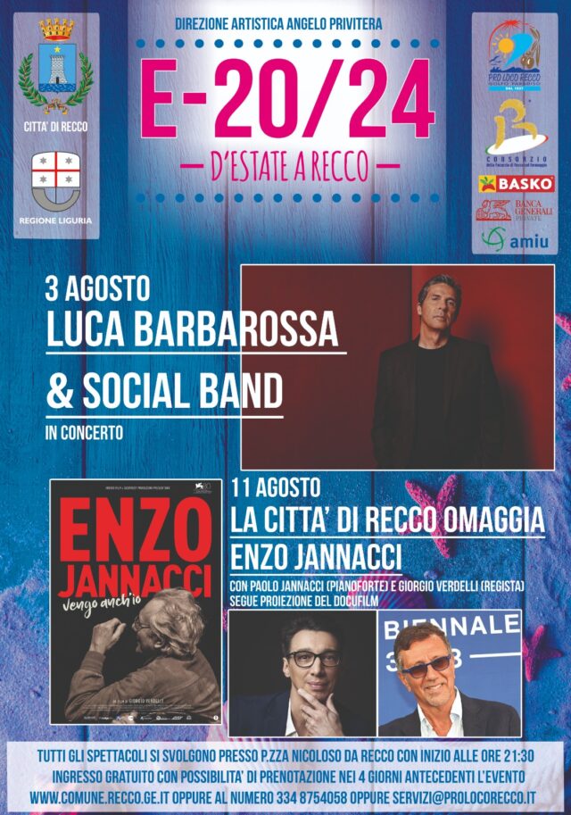 Recco, il concerto di Luca Barbarossa inaugura l'estate recchese