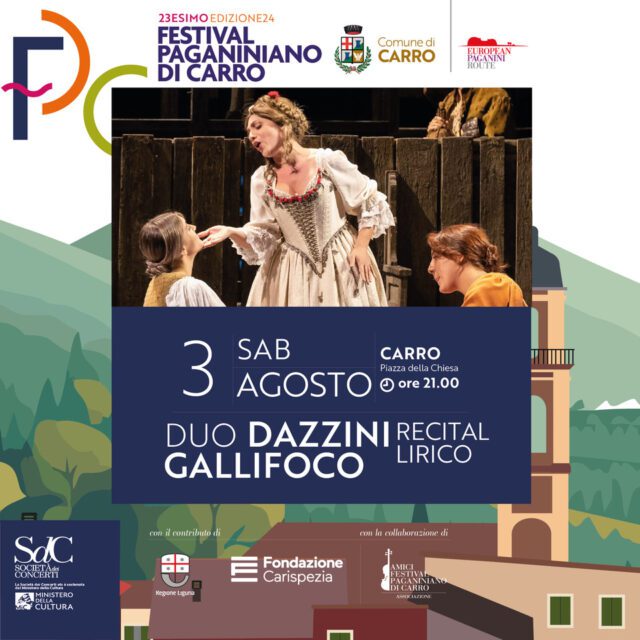 Spezia, terza tappa del Festival Paganiniano con un recital lirico con Guido Dazzini basso, Gesua Galli Foco soprano e Claudia Zucconi piano