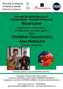 Locandina concerto 26 settembre 2024 a Palazzo Reale-Duo Christian Cocolicchio e Alex Maltauro