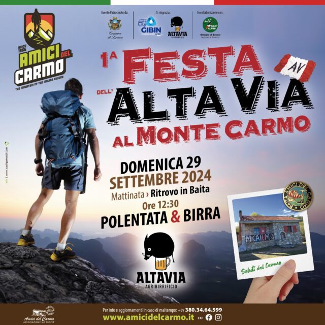 Loano, il 29 settembre la prima edizione della Festa dell'Alta Via al Monte Carmo