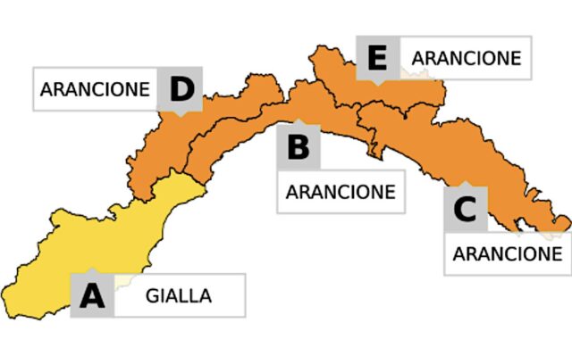 Allerta Gialla nelle zone BCDE dalle 20 di oggi, dalla mezzanotte arancione