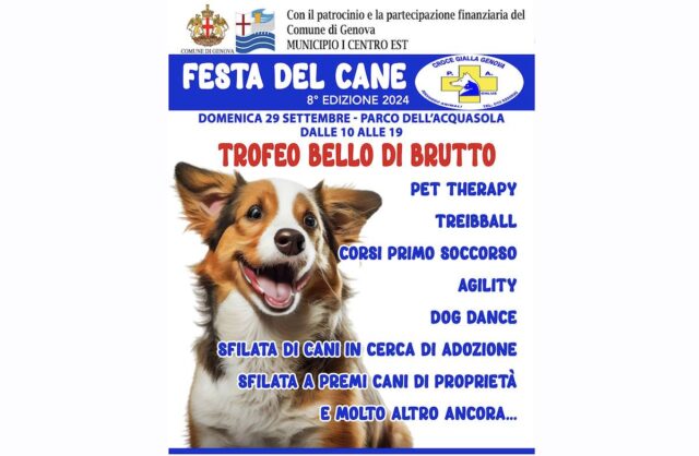 Festa del cane domani, domenica 29 settembre, al Parco dell’Acquasola