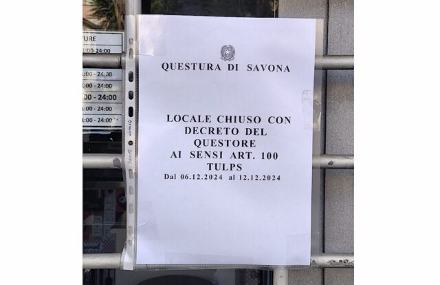 Albenga: il Questore sospende l’attività di un locale per sette giorni