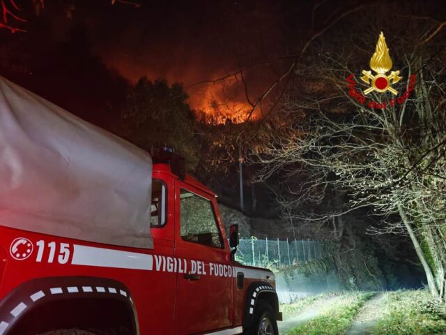 Incendio boschivo ad Alpicella, Varazze: evacuazioni e intervento dei Vigili del Fuoco