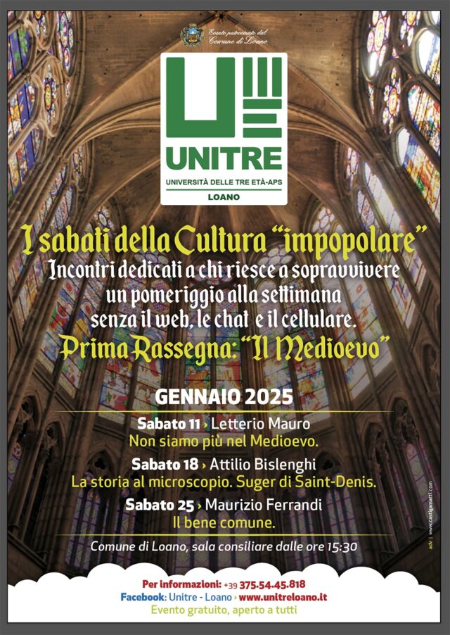 Al via “I sabati della cultura impopolare” di Unitre Loano l'11 gennaio