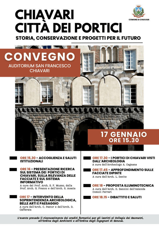 “Chiavari città dei portici, storia, conservazione e progetti per il futuro” convegno organizzato dal Comune