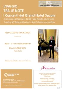 Recital di pianoforte con Rinat Kurmashev-Locandina concerto del 16 marzo a Grand Hotel Savoia di Genova